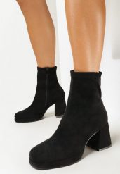 Czarne Botki z Kwadratowym Noskiem na Obcasie Cecilio. Czarne botki Born2be, bez wzorów, eleganckie, bez obcasa, na obcasie, bez zapięcia. W wyprzedaży za 119.99 zł.