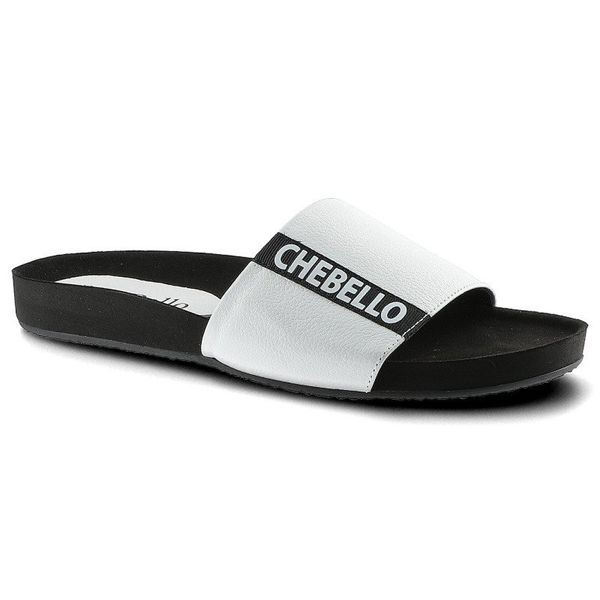 Białe Klapki Chebello Damskie Wygodne Obuwie. Białe klapki CheBello, z aplikacjami, ze skóry, biznesowe, bez obcasa, bez zapięcia. Za 141.00 zł.