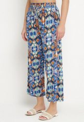 Niebieskie Spodnie Szerokie z Bawełny w Etno Print Tolivenna. Niebieskie jeansy Born2be, bez wzorów, z bawełny, eleganckie. Za 49.99 zł.