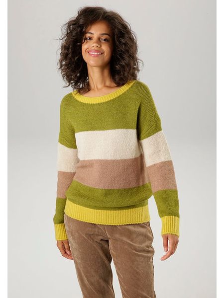 Aniston Sweter w kolorze zielono-beżowym rozmiar: 42. Brązowe swetry Aniston, bez wzorów, ze splotem, bez ramiączek. Za 74.95 zł.