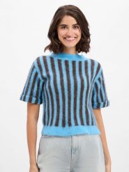 American vintage Damski sweter z krótkim rękawem z alpaką - Nenybay Kobiety niebieski|brązowy w paski, S. Brązowe swetry American Vintage, s, bez wzorów, vintage, bez ramiączek. Za 629.95 zł.