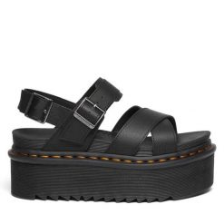 Sandały Dr. Martens. Czarne sandały Dr Martens, bez wzorów, bez obcasa, na koturnie, bez zapięcia. Za 399.99 zł.