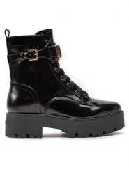Guess Botki Vaires FLTSOM PAT10 Czarny. Czarne botki Guess, z aplikacjami, ze skóry, bez obcasa, na płaskiej podeszwie, bez zapięcia. Za 399.99 zł.