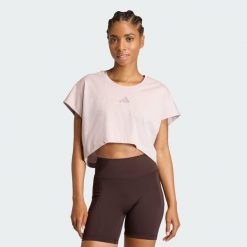 Koszulka treningowa bez rękawów o geometrycznym kształcie i skróconym fasonie z. Brązowe t-shirty sportowe adidas, l, bez wzorów, z bawełny, bez ramiączek, na fitness i siłownię. Za 219.00 zł.