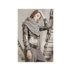 Dwuwarstwowa Wełniana Chusta w Klasyczną Jodełkę z zapięciem. Szare chusty Cadoaccessories, jodełka, z dresówki, eleganckie. Za 169.00 zł.
