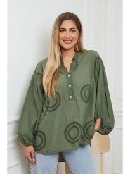 Plus Size Company Bluzka "Erjie" w kolorze khaki rozmiar: 38. Brązowe bluzki Plus Size Company, plus size, bez wzorów, z bawełny, klasyczne, bez kołnierzyka, plus size, bez ramiączek. Za 97.28 zł.