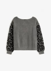 Sweter z dzianiny ze strukturą. Szare swetry bonprix, bez wzorów, z dzianiny, eleganckie, bez ramiączek. Za 129.99 zł.