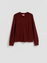 Sweter z wełną - burgundowy. Czerwone swetry Reserved, l, bez wzorów, z dzianiny, bez ramiączek. Za 149.99 zł.