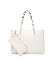 Calvin Klein Torebka Foil Logo Tote W/Pouch LV04F3274G Biały. Białe shopper bag Calvin Klein, bez wzorów, ze skóry, bez dodatków. Za 649.99 zł.