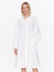 Tommy Hilfiger Sukienka koszulowa WW0WW39196 Biały Regular Fit. Białe sukienki Tommy Hilfiger, bez wzorów, z bawełny, bez kołnierzyka, bez ramiączek, koszulowe. Za 419.99 zł.