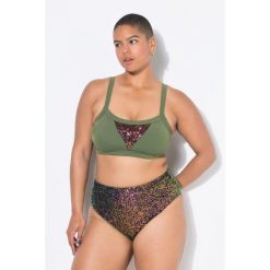 Damski Top bikini miękkie miseczki cekiny. Zielone bikini Ulla Popken, bez wzorów, z elastanu. W wyprzedaży za 152.99 zł.
