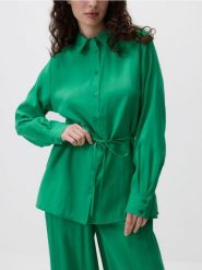 Koszula z wiązaniem z modalu - zielony. Zielone koszule Reserved, l, bez wzorów, bez kołnierzyka, bez ramiączek. Za 119.99 zł.
