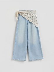 Jeansy wide leg z chustą - niebieski. Niebieskie chusty Reserved, bez wzorów, z bawełny. Za 159.99 zł.