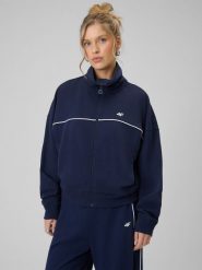 4F Bluza dresowa regular bez kaptura damska - granatowa XL. Niebieskie bluzy 4f, xl, bez wzorów, z bawełny, klasyczne, bez ramiączek, bez kaptura. Za 179.99 zł.