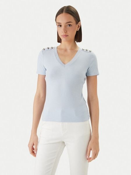 Morgan Bluzka 251-DOMANI Błękitny Slim Fit. Niebieskie bluzki Morgan, l, bez wzorów, z wiskozy, bez kołnierzyka, bez ramiączek. Za 179.99 zł.