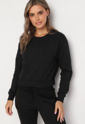Czarna Bluza z Dodatkiem Bawełny Wykończona Ściągaczami Evilaya. Czarne bluzy Born2be, l, bez wzorów, z bawełny, bez kaptura. W wyprzedaży za 33.99 zł.