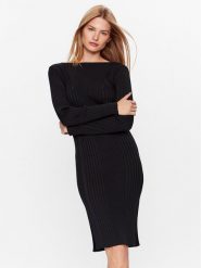 Calvin Klein Sukienka dzianinowa Iconic K20K205753 Czarny Slim Fit. Czarne sukienki Calvin Klein, xs, bez wzorów, z dzianiny, bez kołnierzyka, bez ramiączek. Za 1,099.00 zł.