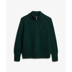 Klasyczny sweter z zamkiem przy szyi dla kobiet z bawełny Superdry. Zielone swetry Superdry, na zimę, bez wzorów, z bawełny, klasyczne, bez ramiączek. Za 349.75 zł.