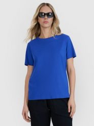 4F T-shirt oversize z nadrukiem damski - niebieski XS. Niebieskie t-shirty 4f, uniwersalny, bez wzorów, z bawełny, klasyczne, bez kołnierzyka, bez ramiączek. W wyprzedaży za 49.99 zł.