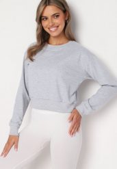Jasnoszara Bluza z Dodatkiem Bawełny Wykończona Ściągaczami Evilaya. Szare bluzy Born2be, l, bez wzorów, z bawełny, bez kaptura. W wyprzedaży za 21.24 zł.