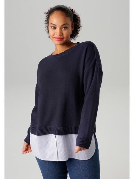 Aniston Sweter w kolorze granatowym rozmiar: 48. Niebieskie swetry Aniston, bez wzorów, bez ramiączek. Za 69.91 zł.