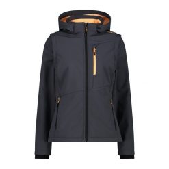 Damska wodoodporna kurtka zapinana na zamek CMP. Szare kurtki przejściowe sportowe CMP, bez wzorów, z softshellu, bez kaptura, trekkingowe. Za 456.40 zł.