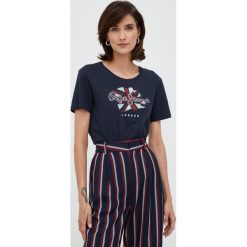Pepe Jeans t-shirt bawełniany kolor granatowy. Niebieskie t-shirty Pepe Jeans, bez wzorów, z bawełny, bez kołnierzyka, bez ramiączek. W wyprzedaży za 96.99 zł.