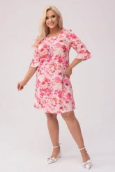 Trapezowa sukienka Ella - Kwiatowa Elegancja PLUS SIZE XXL OVERSIZE WIOSNA. Sukienki Moda Size Plus Iwanek, na imprezę, plus size, bez wzorów, z elastanu, eleganckie, bez kołnierzyka, plus size, bez ramiączek, mini, dopasowane. Za 239.90 zł.