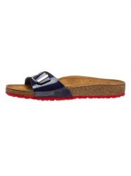 Birkenstock Klapki "Madrid" w kolorze granatowo-czerwonym rozmiar: 43. Niebieskie klapki Birkenstock, bez wzorów, klasyczne, z otwartym noskiem, bez obcasa, bez zapięcia. Za 159.45 zł.