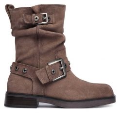 Botki Tamaris. Brązowe botki Tamaris, bez wzorów, bez obcasa, na słupku, bez zapięcia. Za 319.99 zł.