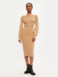 TWINSET Sukienka dzianinowa 242TP3591 Beżowy Slim Fit. Brązowe sukienki Twinset, xl, bez wzorów, z dzianiny, bez kołnierzyka, bez ramiączek. Za 539.99 zł.