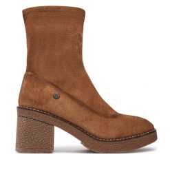 Botki Refresh. Brązowe botki Refresh, bez wzorów, bez obcasa, na słupku, bez zapięcia. Za 159.99 zł.