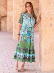 Isla Bonita by SIGRIS Sukienka w kolorze zielono-błękitnym rozmiar: XL. Niebieskie sukienki Isla Bonita by SIGRIS, na co dzień, xl, bez wzorów, z bawełny, bez kołnierzyka, bez ramiączek, maxi, proste. Za 173.60 zł.