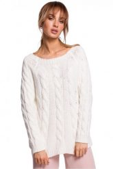 Sweter damski ze splotem typu warkocz kremowy. Białe swetry Polskie swetry, l, w ażurowe wzory, z dzianiny, biznesowe, bez ramiączek. Za 239.00 zł.