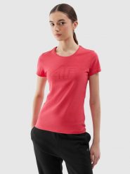 4F T-shirt slim z nadrukiem damski - czerwony XS. Czerwone t-shirty 4f, xs, bez wzorów, z bawełny, sportowe, bez kołnierzyka, bez ramiączek. W wyprzedaży za 39.99 zł.