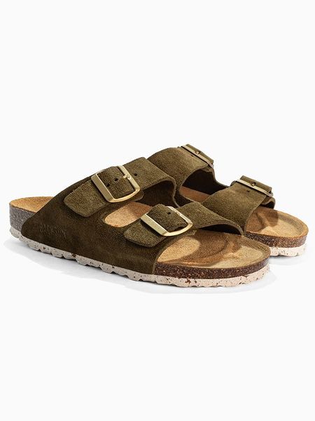 BACKSUN Skórzane klapki "Bali" w kolorze khaki rozmiar: 42. Brązowe klapki Backsun, bez wzorów, ze skóry, klasyczne, z otwartym noskiem, bez obcasa, bez zapięcia. Za 119.95 zł.