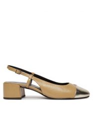 Tory Burch Sandały Cap-Toe Slingback Pump 156302 Beżowy. Brązowe sandały Tory Burch, bez wzorów, ze skóry, bez obcasa, na słupku, bez zapięcia. Za 1,499.00 zł.