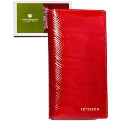 Portfel na magnes Peterson czerwony PTN 421431-DSL. Czerwone portfele Peterson, bez wzorów, ze skóry. Za 139.99 zł.