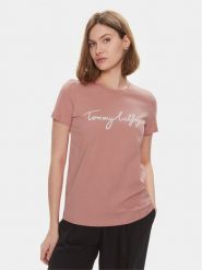 Tommy Hilfiger T-Shirt Signature WW0WW41674 Różowy Regular Fit. Czerwone t-shirty Tommy Hilfiger, xxs, bez wzorów, z bawełny, bez kołnierzyka, bez ramiączek. Za 99.99 zł.