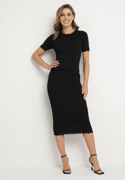 Czarny Komplet Dzianinowy z Wiskozą Spódnica i Bluzka z Metaliczną Nicią Seporielle. Czarne bluzki Born2be, s, z aplikacjami, z dzianiny, eleganckie, bez kołnierzyka, bez ramiączek. Za 139.99 zł.