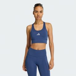 Biustonosz adi365 Running Pocket Medium Support. Niebieskie biustonosze sportowe adidas, bez wzorów, do biegania, climacool (adidas). Za 219.00 zł.