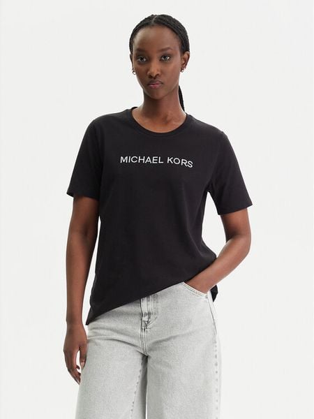 MICHAEL Michael Kors T-Shirt MR651QP97J Czarny Regular Fit. Czarne t-shirty MICHAEL Michael Kors, xxl, bez wzorów, z bawełny, bez kołnierzyka, bez ramiączek. Za 419.99 zł.