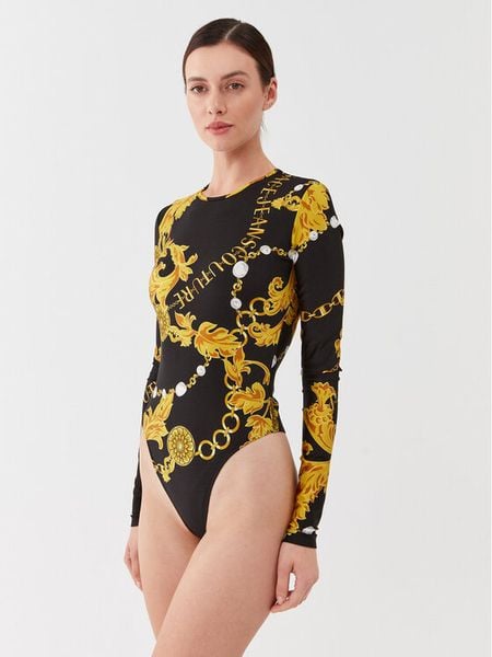 Versace Jeans Couture Body 75HAM221 Czarny Slim Fit. Czarne body i gorsety Versace Jeans Couture, bez wzorów, z jeansu, bez ramiączek. Za 429.99 zł.