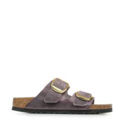 Damskie sandały duże klamry Arizona Big Buckle. Fioletowe sandały Birkenstock, bez wzorów, z materiału, bez obcasa, bez zapięcia. Za 855.00 zł.