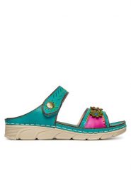 Laura Vita Klapki Dorry 13 Turkusowy. Niebieskie klapki LAURA VITA, bez wzorów, ze skóry, bez obcasa, bez zapięcia. Za 389.99 zł.