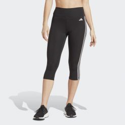 Legginsy treningowe Adidas Train Essentials 3-Stripes High-Waisted 3/4. Czarne legginsy adidas, bez wzorów, z materiału, sportowe. Za 179.00 zł.