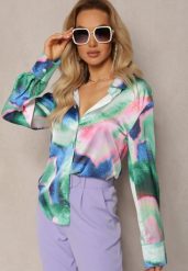 Zielono-Niebieska Koszula Ozdobiona Kolorowym Wzorem Tie-Dye Vatrie. Zielone koszule Renee, l, bez wzorów, z jeansu, klasyczne, bez kołnierzyka, bez ramiączek. Za 69.99 zł.