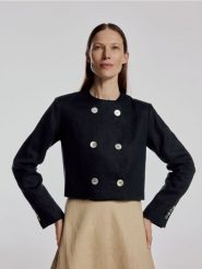 Lniana marynarka - granatowy. Niebieskie marynarki i żakiety Reserved, l, bez wzorów, z tkaniny, bez ramiączek. W wyprzedaży za 239.99 zł.
