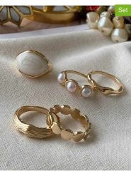 Luseera Pozłacane pierścionki (5 szt.) rozmiar: onesize. Żółte pierścionki Luseera, z perłą, pozłacane. Za 43.99 zł.