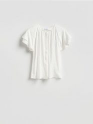 Bawełniana bluzka - biały. Białe bluzki Reserved, l, bez wzorów, z bawełny, bez kołnierzyka, bez ramiączek. Za 99.99 zł.